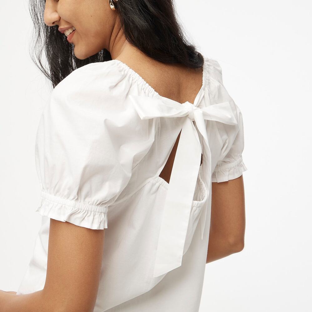 J. Crew Factory White Puff Sleeve Tie-Back Blouse